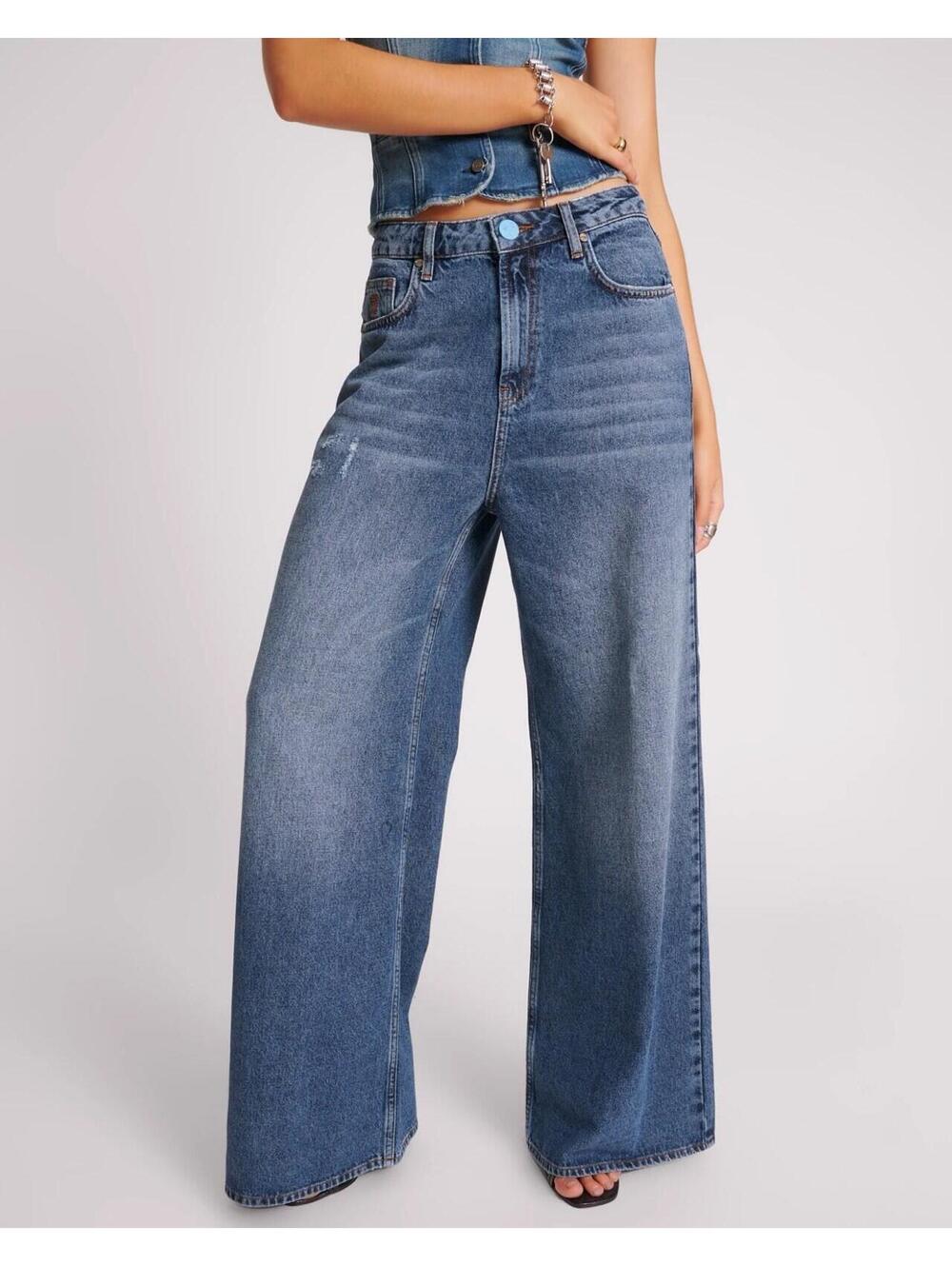One Teaspoon Blue Thunder Love Machines Super Wide Leg Baggy Jeans Sz 28